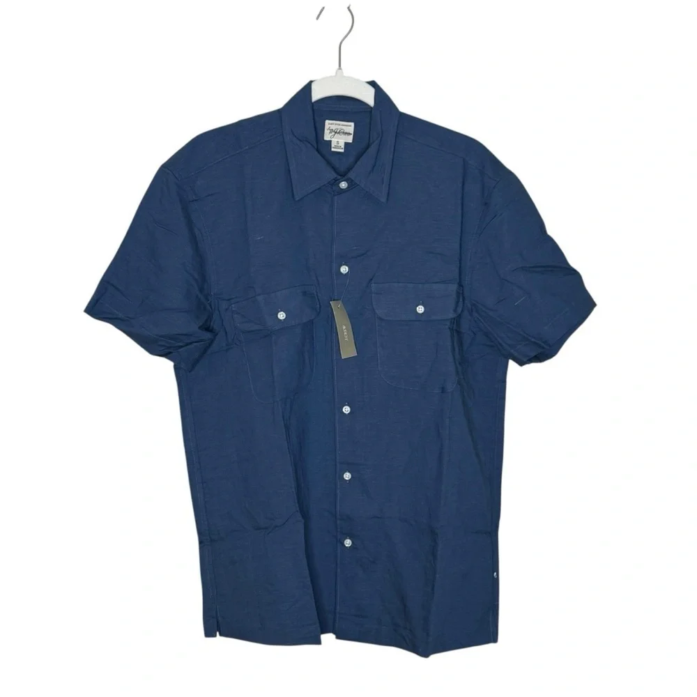 J. Crew Mens Short Sleeve Slub Linen Blend Casual Button Down Shirt NWT S Blue
